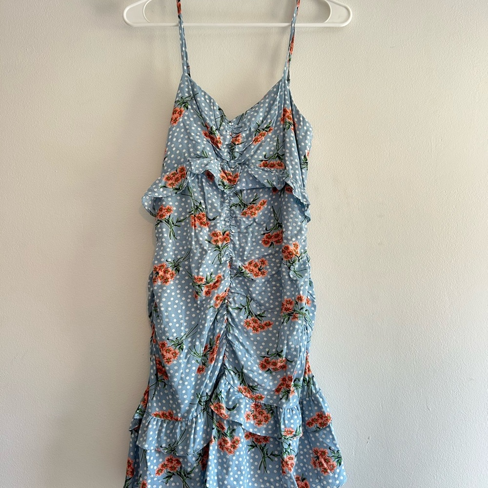 Floral Blue Polka Dot Dress